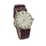 Longines 10k gold filled gentleman's wristwatch, silvered dial with baton markers, 32mm