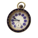 Decorative glass ball desk timepiece, the dial with Arabic numerals set within blue enamel