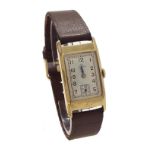 Omega 1930s 9ct rectangular gentleman's wristwatch, Birmingham 1937, rectangular silvered dial