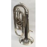 Boosey & Hawkes silver plated four valve E flat tuba, no. 119562