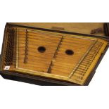 Antique hammer dulcimer, with a fitted wooden case, 32" wide