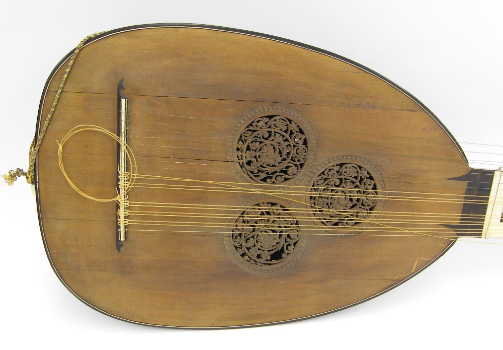 Fifteen-course chitarrone or theorbo, Italian, 17th century and later, the body of thirty ebony ribs - Image 7 of 11