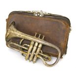 Boston Musical Instrument Manufacturers silver plated cornet (a.f), within a leather Gladstone bag