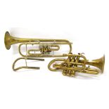 Interesting Viennese valve trumpet, with extra tuning slide, case; together with a brass cornet