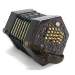 Lachenal & Co McCann duet concertina, no. 8470, with forty-six bone buttons on pierced wooden