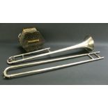 Silver plated trombone inscribed 'Maker to H.M. Forces, A. Hall Gisborne, Factory Vere Street,