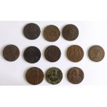Group of eleven Middlesex halfpenny tokens to include three different George Prince of Wales