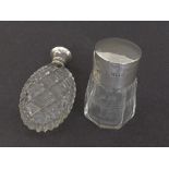 Attractive 1920s silver lidded oval hobnail cut glass scent bottle, the silver lid fitted with