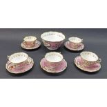 H & R Daniel part porcelain tea service, pattern 3912, painted with floral reserves in a gilt