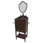 Edwardian mahogany gentleman's washstand with satinwood banding, fitted with a telescopic shield