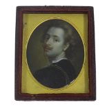 Early 19th Century Miniature School - oval portrait of a gentleman with a long wavy moustache and