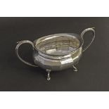 1930s silver faceted twin handled sucrier, maker William Adams, Birmingham 1931, 8" long, 7oz