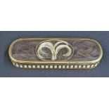 Attractive Georgian ivory and gold mounted oval pick box, the lid applied with various plaits and