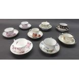 Newhall - eight porcelain cups and saucers to include patterns 3113, 1927, 2901, 1064, 882, 319