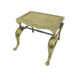 Heavy antique cast brass footman, the top with pierced diaper panels flanked by twin handles upon