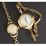 J.W Benson 9ct lady's wristwatch with expanding bracelet; also a Cyma 9ct lady's bracelet watch,