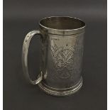 Victorian silver tankard engraved with geometric oval band in the ecclesiastical manner, maker