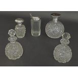 Attractive spherical silver and tortoiseshell lidded cut glass scent bottle, the hinged lid