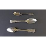 Pair of Victorian Kings pattern silver dessert spoons, maker Charles Boyton, London 1888, 7" long;