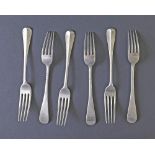 Set of six Victorian silver Old English dessert forks, maker Josiah Williams & Co., London 1885, 8.