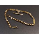 9ct fancy link watch Albert with T bar and swivel clasp, 22gm, 14" long