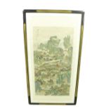 Chinese School -  numerous pagoda type buildings in a mountainous landscape, watercolour,