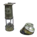 Welsh brass miner's lamp inscribed 'E Thomas & Williams Limited, Makers Aberdare, Wales, no. 44734',