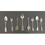 Collection of seven various Victorian fiddle pattern teaspoons, various dates and makers; together