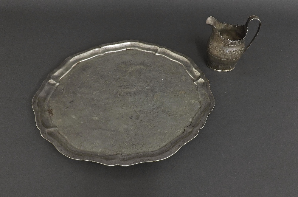 Silver circular salver, with a gadrooned border, engraved inscription dated 1913, hallmarks