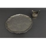 Silver circular salver, with a gadrooned border, engraved inscription dated 1913, hallmarks
