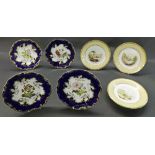 Set of four 19th century English porcelain cabinet plates, painted with botanical studies within