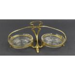 Fredrich Adler (1878-1942) - Art Nouveau gilt metal sweetmeat dish inset with two oval clear glass