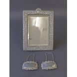 Edwardian silver easel picture frame, embossed with scrolled foliage and acanthus, maker marks