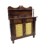 Attractive Regency rosewood chiffonier, the raised shelved back upon baluster turned columns upon