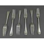 Set of six Edwardian silver Old English table forks, maker William Hutton & Sons Ltd, London 1908,