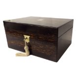 Good coromandel jewellery box by Parkins & Gotto of London, the hinged lid inlaid with mother of