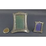 Edwardian silver easel picture frame applied with five opalescent stone cabouchon, 8.25" high;