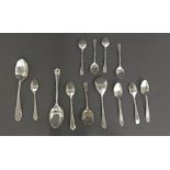 Collection of thirteen various Victorian and later tea and other spoons with fancy or Deco type