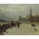 Early 20th Century School - riverside study of Westminster with St Stephen's tower and the Houses of