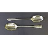 Pair of Edwardian rat tail serving spoons, maker Goldsmiths & Silversmiths Company, London 1908, 12"