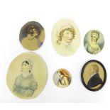 Collection of six various 19th century miniature portraits to include one on ivory