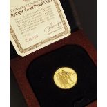 Canada Olympic gold proof 100 dollars coin, 1976, 17gm, with certificate and box