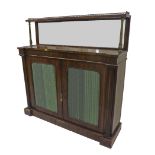 Regency rosewood mirror back chiffonier, with raised gallery shelf, brass Corinthian columns upon