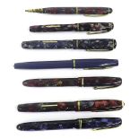 Seven assorted Burnham pens, principally fountain pens, three with 14ct nibs (7)
