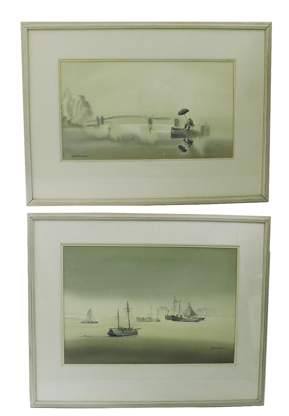 By Sybil Mullen Glover (1908-1995) - study of various boats off a harbour, signed, Sedan Galleries