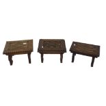 Three small carved oak stools by George Vincent Jeffreys, one stamped  (3)
