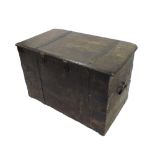 Antique oak and iron bound ship's chest, with strapwork to the top and front, twin handles, the