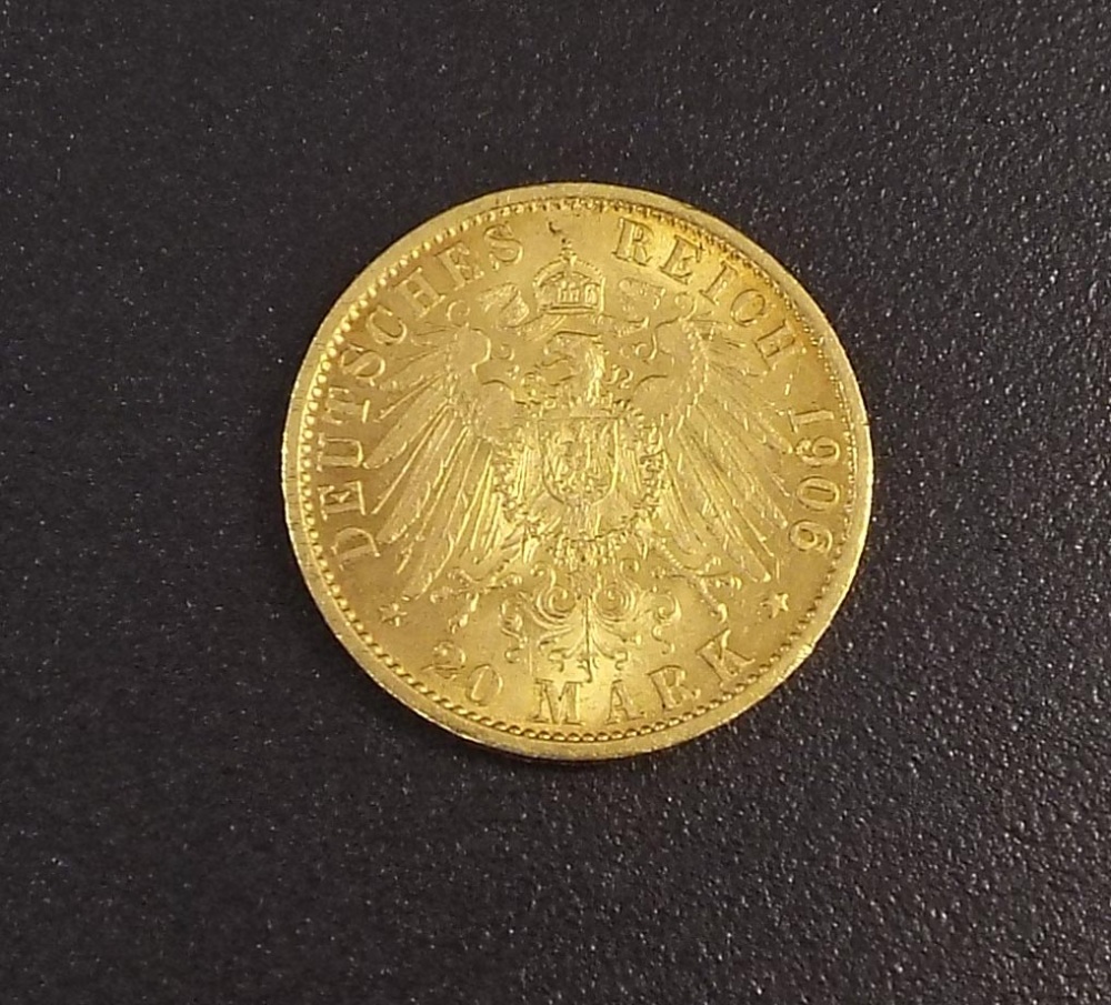 1906 Deutsches Reich 20 Mark gold coin, 8gm, 22mm diameter - Image 2 of 2