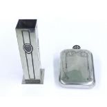 'Charles Rennie Mackintosh Pewter' hip flask, the front engraved with typical symmetrical Art