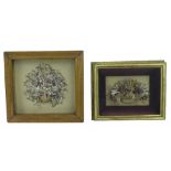 Two similar 19th century wall hanging dioramas, each representing a bouquet, one decorated with